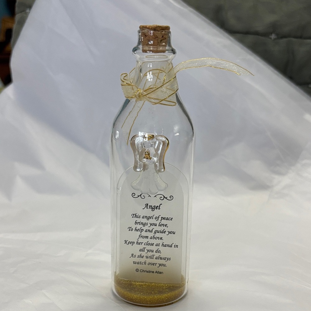 Angel Message Bottle with Gold Ribbon and Charm